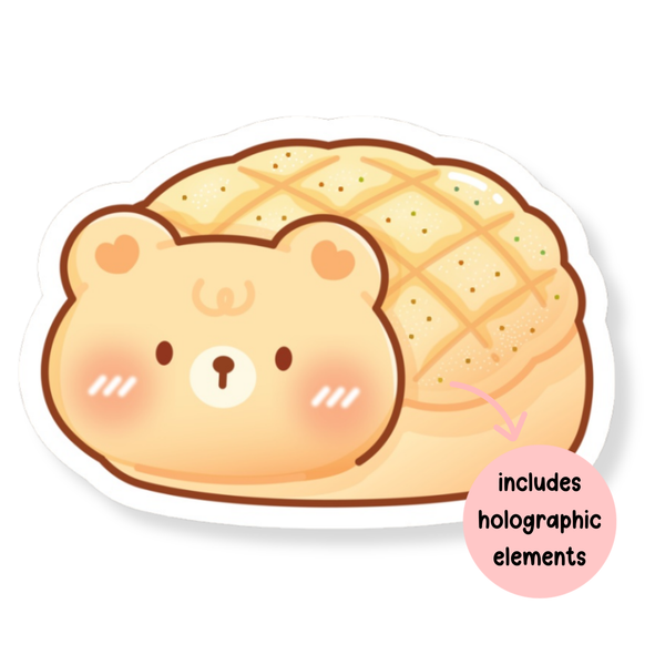 Pineapple Bun (Bo Lo Bao) Bear Waterproof Vinyl Sticker (Semi-Holographic)