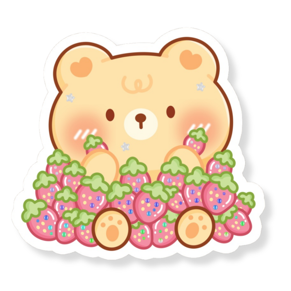 Berry Cute Bear Waterproof Vinyl Sticker (Semi-Holographic)