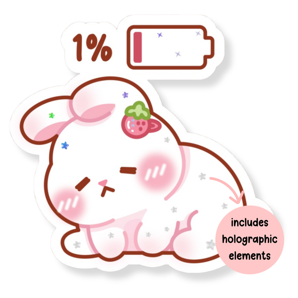 Tired at 1% Battery Waterproof Vinyl Stickers (Semi-Holographic)
