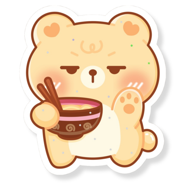 Bear Hogging Ramen Bowl Waterproof Vinyl Sticker (Semi-Holographic)