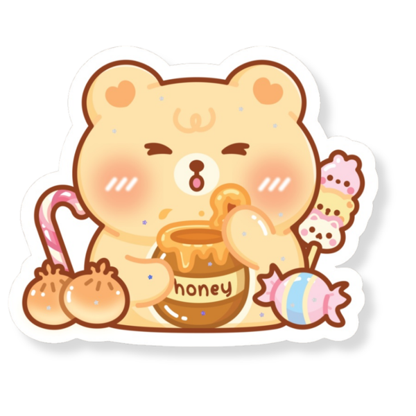 Bear Snacking on Snacks Waterproof Vinyl Sticker (Semi-Holographic)
