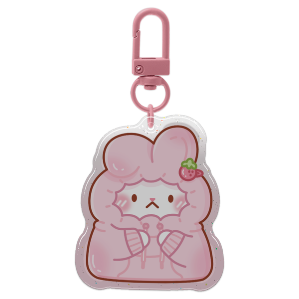 Shy Bunny in Hoodie Glitter Acrylic Epoxy Keychain