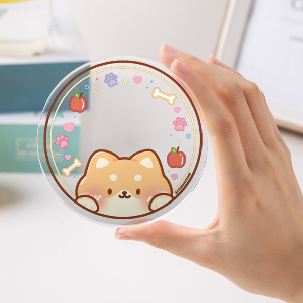 Shiba and Snacks Round Acrylic Coaster