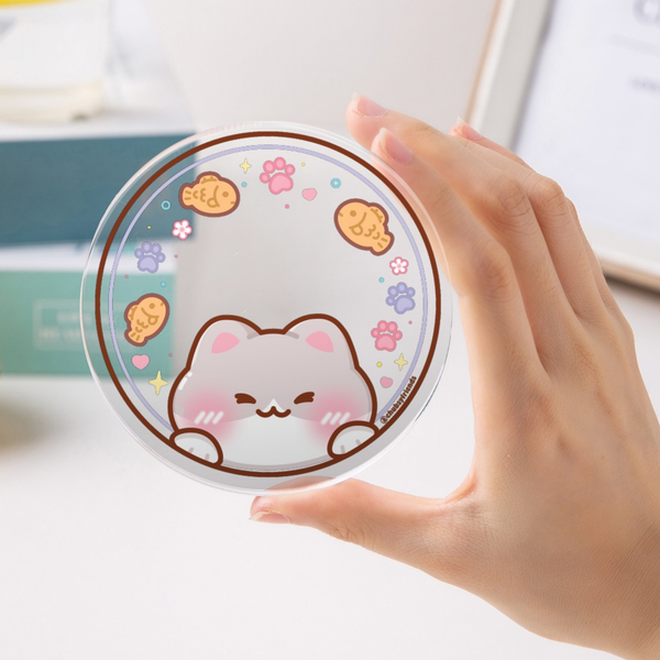 Cat and Snacks Round Acrylic Coaster