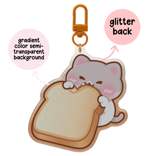 Gluten Cat Biting On a Loaf of Bread Glitter Acrylic Epoxy Keychain