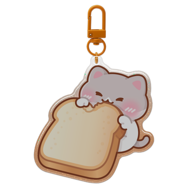 Gluten Cat Biting On a Loaf of Bread Glitter Acrylic Epoxy Keychain