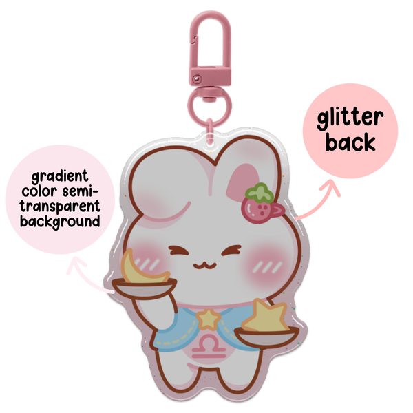 Libra Bunny Horoscope Glitter Acrylic Epoxy Keychain
