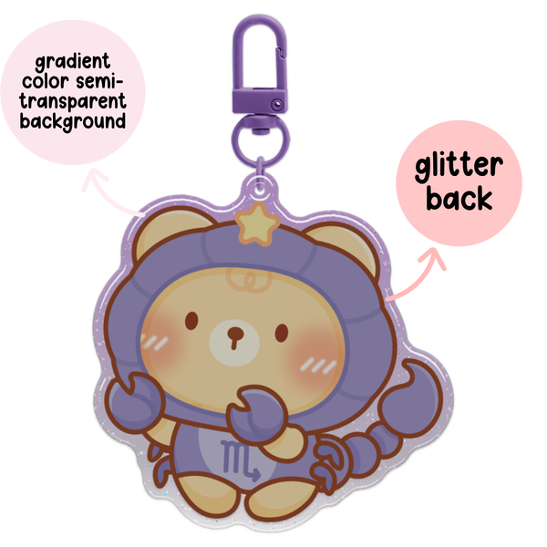 Scorpio Bear Horoscope Glitter Acrylic Epoxy Keychain