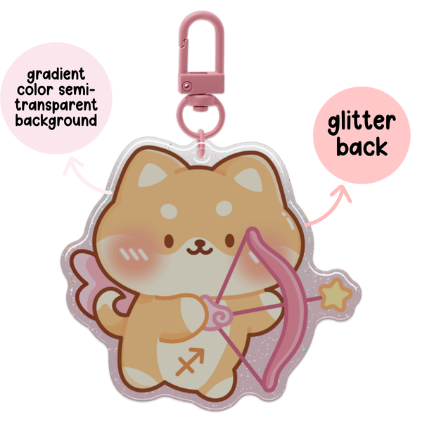 Sagittarius Shiba Horoscope Glitter Acrylic Epoxy Keychain