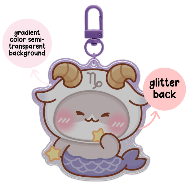 Capricorn Horoscope Glitter Acrylic Epoxy Keychain