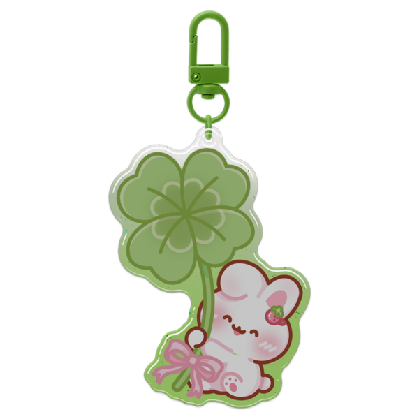 Four Leaf Clover Bunny Glitter Acrylic Epoxy Keychain