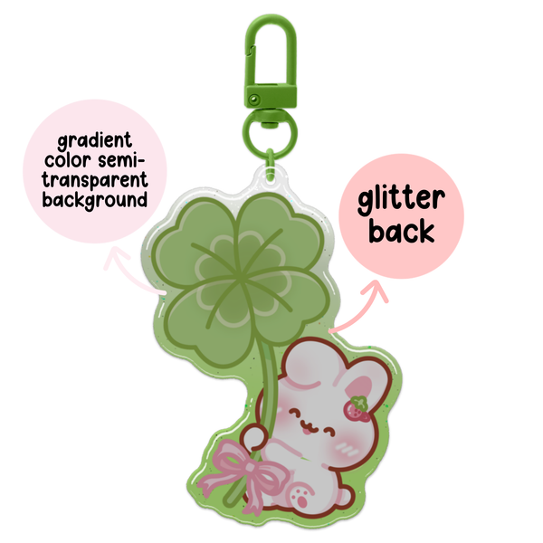 Four Leaf Clover Bunny Glitter Acrylic Epoxy Keychain