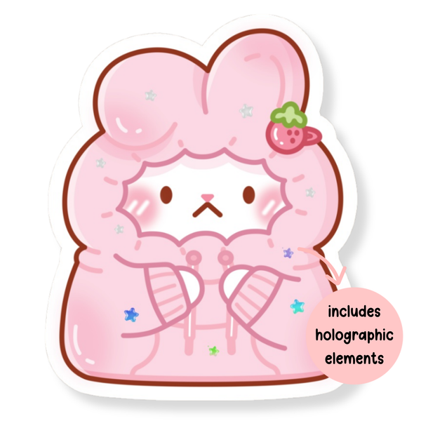 Shy Bunny in Hoodie Waterproof Vinyl Sticker (Semi-Holographic)