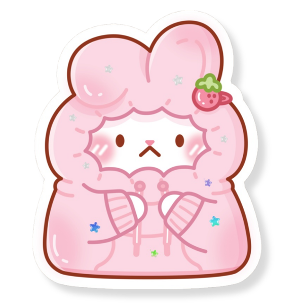 Shy Bunny in Hoodie Waterproof Vinyl Sticker (Semi-Holographic)