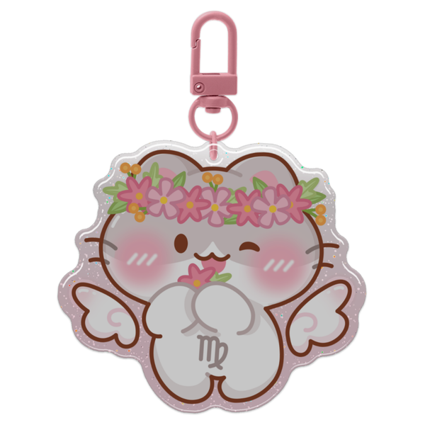 Virgo Cat Horoscope Glitter Acrylic Epoxy Keychain