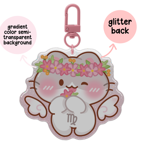 Virgo Cat Horoscope Glitter Acrylic Epoxy Keychain