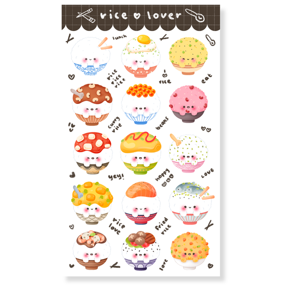 Rice Lover Water-Resistant Sticker Sheet
